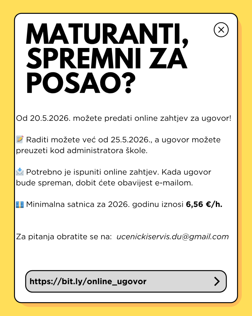 Učenički servis kreće s radom za maturante. Više u nastavku.
